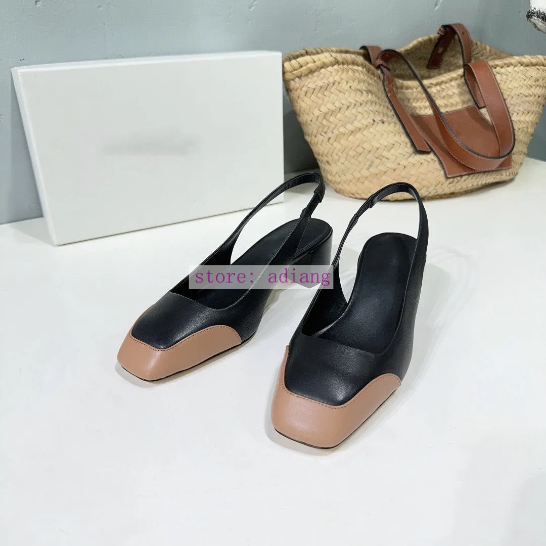 4.5cm thick heel patchwork leather vintage sandals classic backless boat shoes women 2023