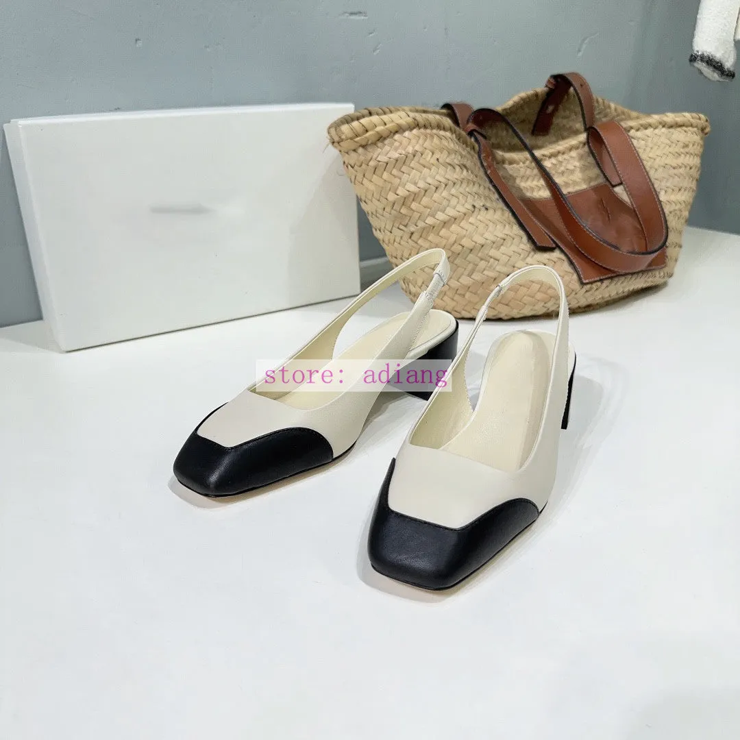 4.5cm thick heel patchwork leather vintage sandals classic backless boat shoes women 2023