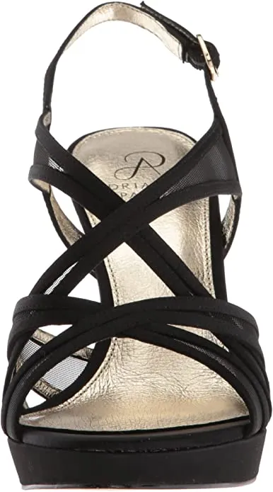 Adrianna Papell Women's Adri Heeled Sandal, Black Satin, 9.5 M US