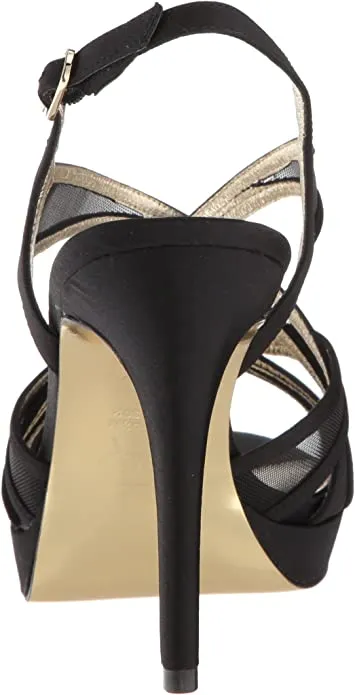 Adrianna Papell Women's Adri Heeled Sandal, Black Satin, 9.5 M US