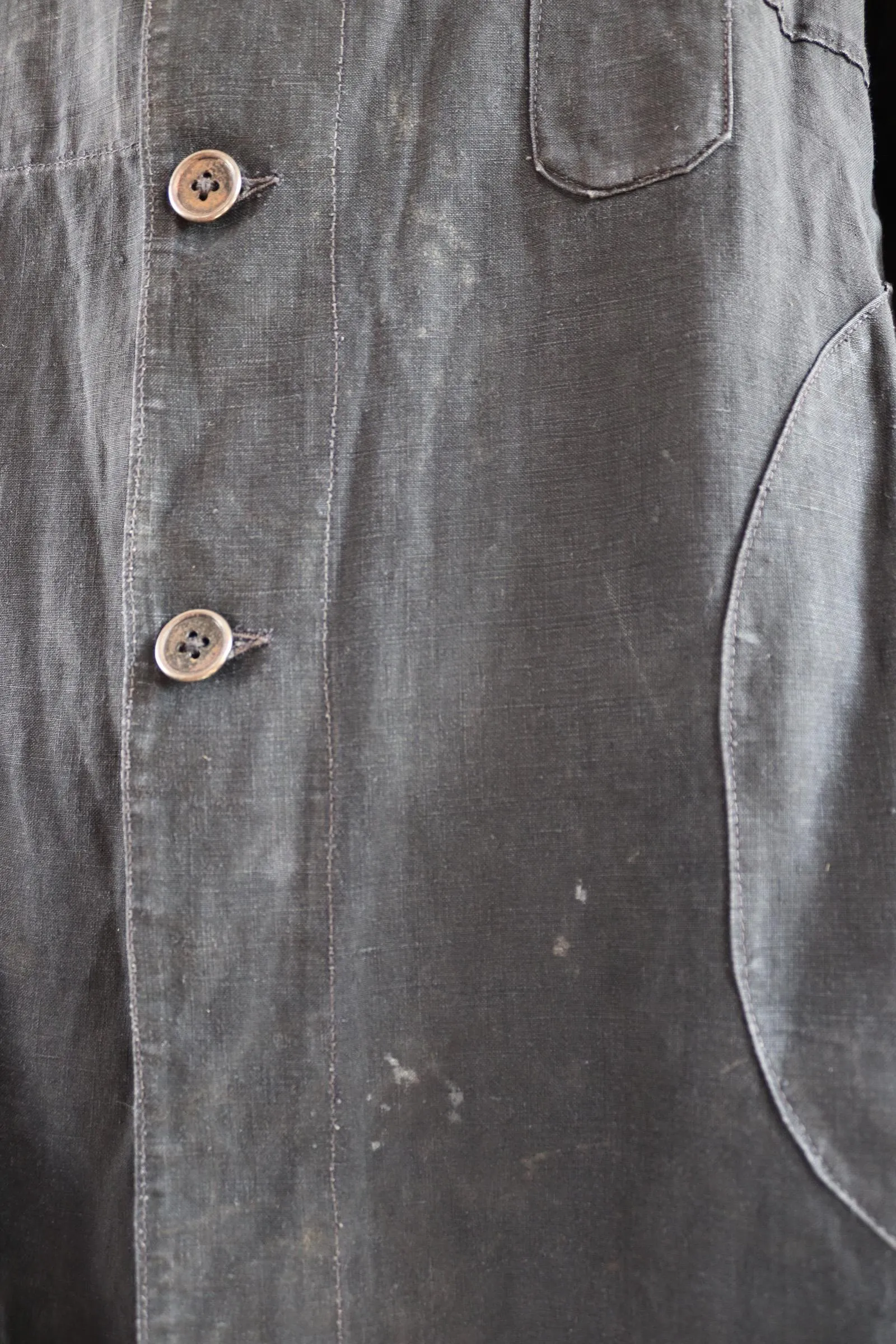 Antique French duster coat - vintage chore jacket - indigo linen workwear - maquignon - 51” chest