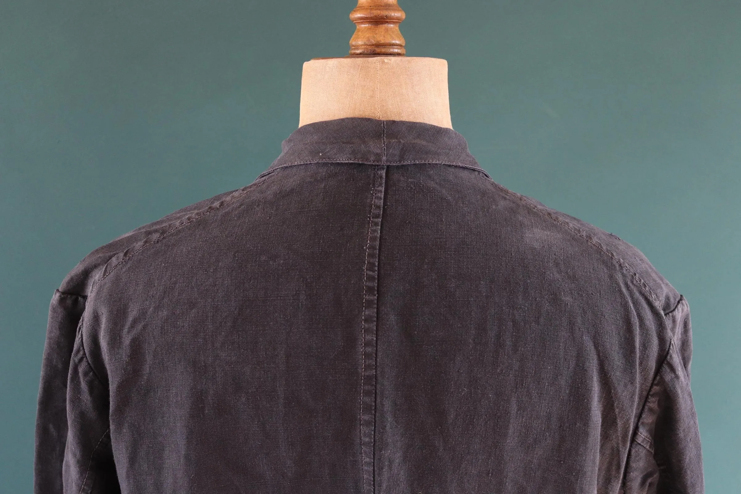 Antique French duster coat - vintage chore jacket - indigo linen workwear - maquignon - 51” chest