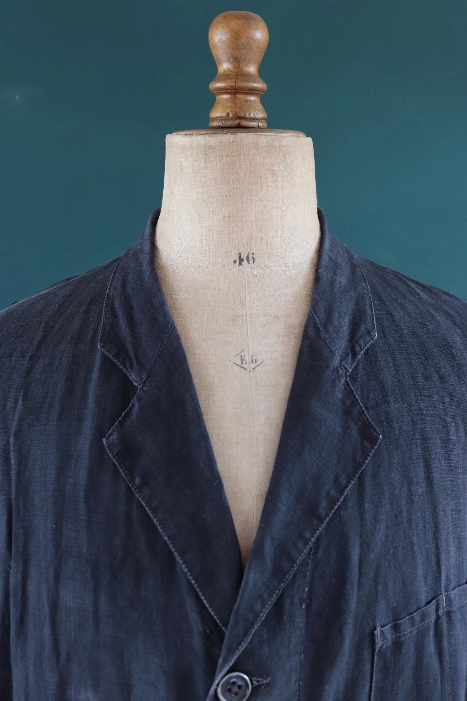 Antique French duster coat - vintage chore jacket - indigo linen workwear - maquignon - 51” chest