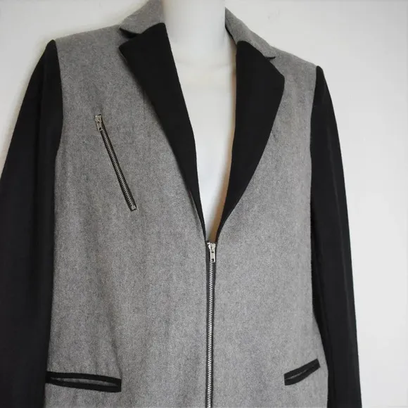 Asilio Midi Coat Jacket Colorblock Sz S Wool Preppy Academia Minimalist Neutral
