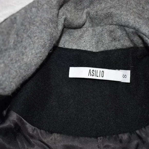 Asilio Midi Coat Jacket Colorblock Sz S Wool Preppy Academia Minimalist Neutral