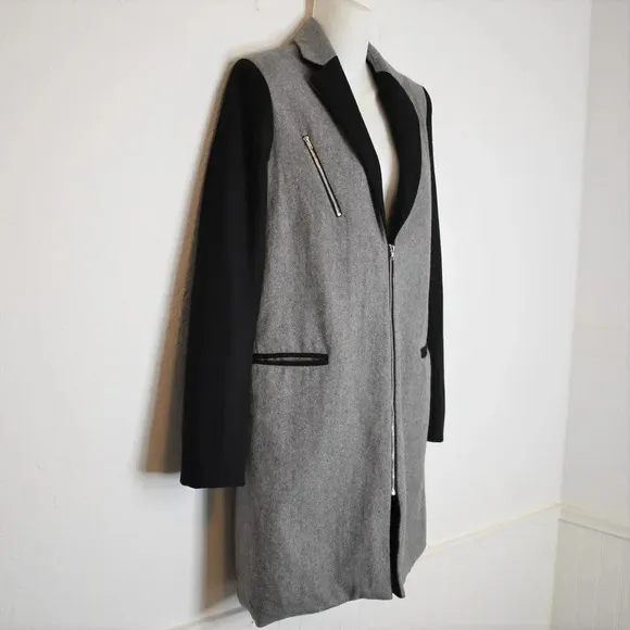 Asilio Midi Coat Jacket Colorblock Sz S Wool Preppy Academia Minimalist Neutral
