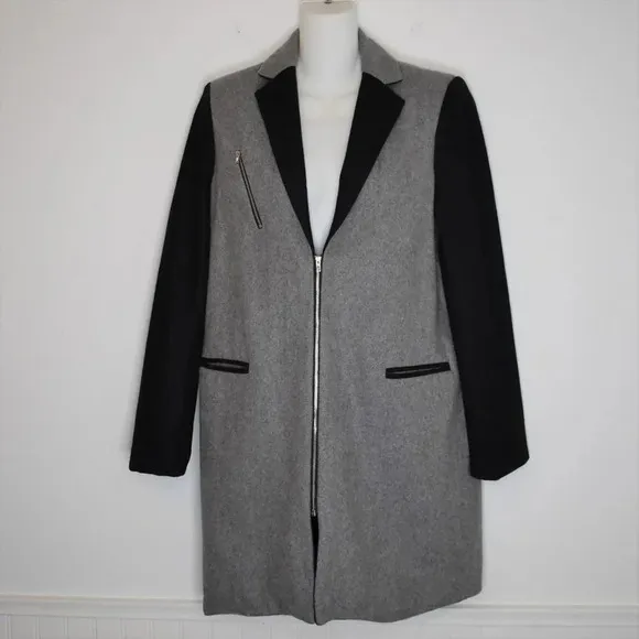 Asilio Midi Coat Jacket Colorblock Sz S Wool Preppy Academia Minimalist Neutral