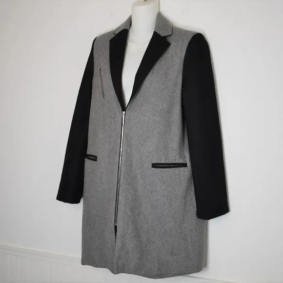Asilio Midi Coat Jacket Colorblock Sz S Wool Preppy Academia Minimalist Neutral