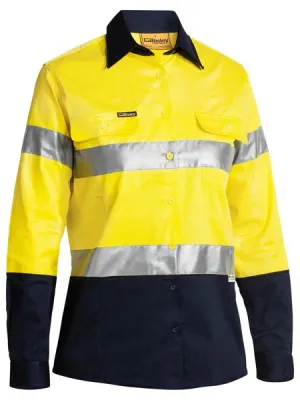 BISLEY WOMENS TAPED HI VIS L/S DRILL SHIRT