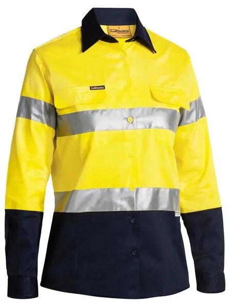 BISLEY WOMENS TAPED HI VIS L/S DRILL SHIRT