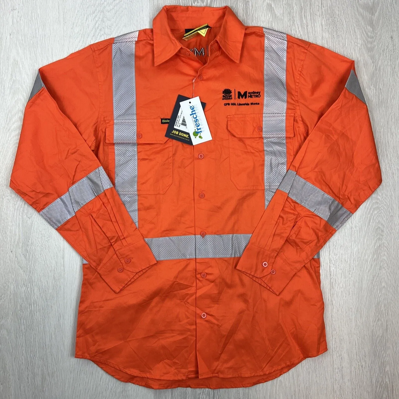 Bisley Workewear Long Sleeve Button Up UPF50  Reflective Tape Size Small (New)