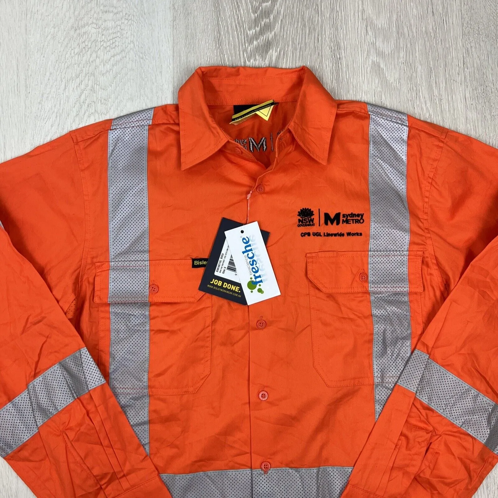 Bisley Workewear Long Sleeve Button Up UPF50  Reflective Tape Size Small (New)