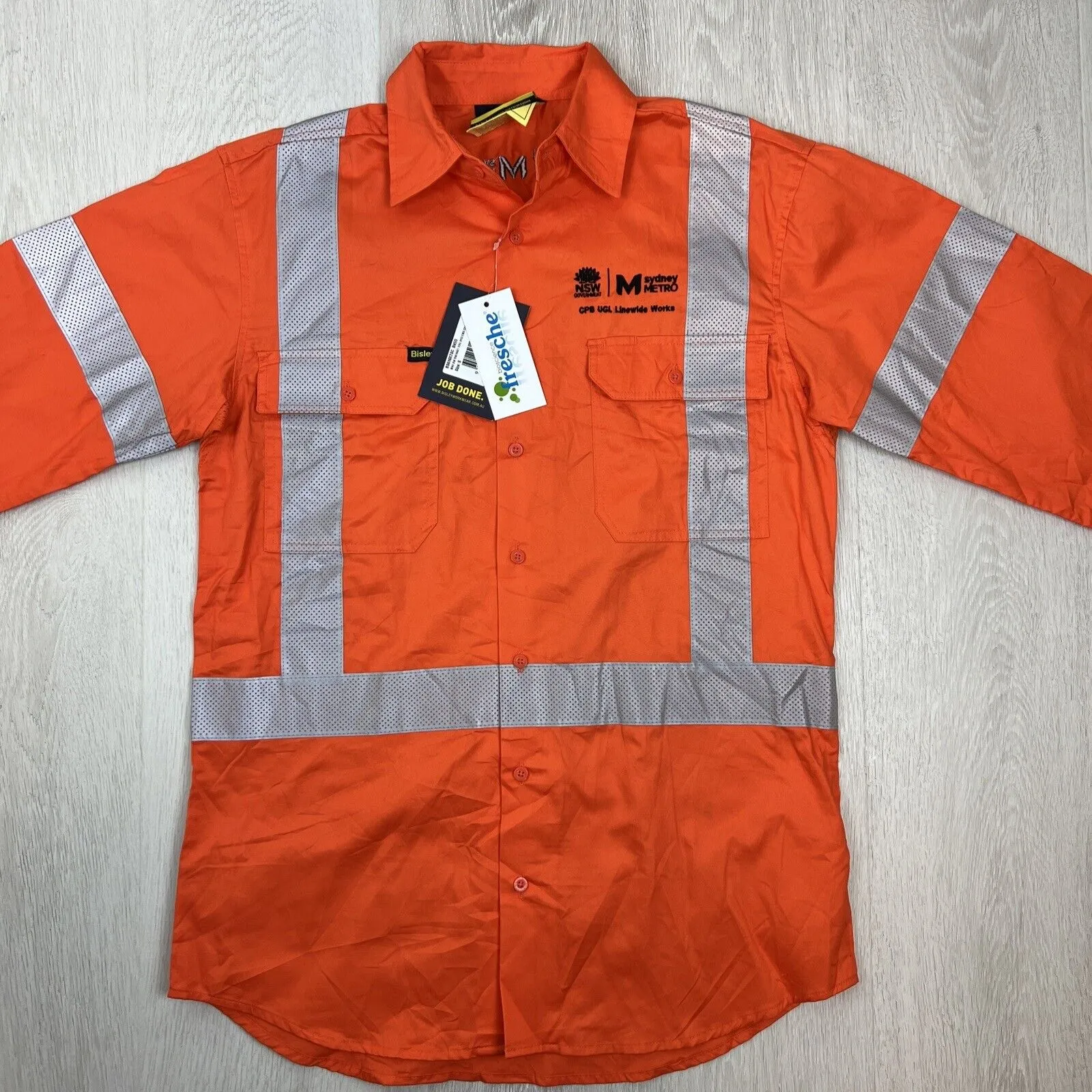 Bisley Workewear Long Sleeve Button Up UPF50  Reflective Tape Size Small (New)