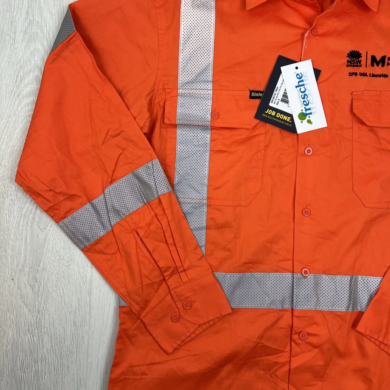 Bisley Workewear Long Sleeve Button Up UPF50  Reflective Tape Size Small (New)