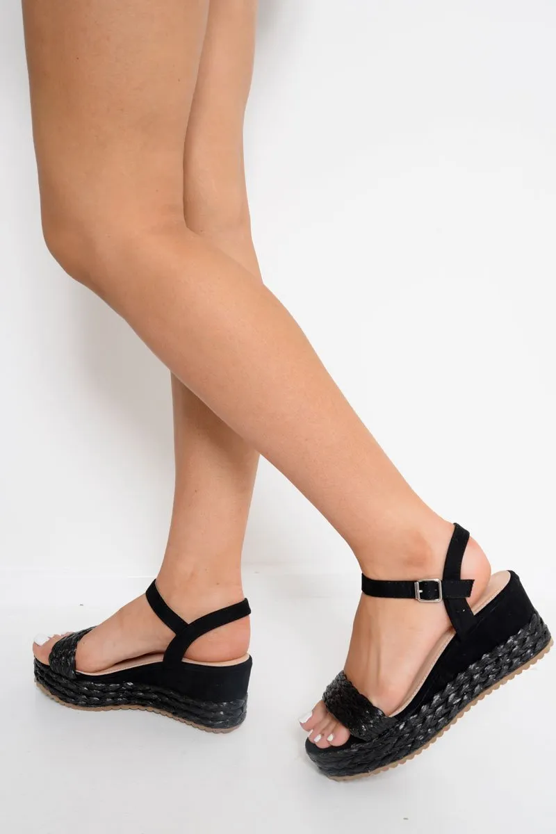 Black Braided Woven Platform Sandals - Sreya