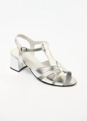 Comfort width crossed strap heeled sandals