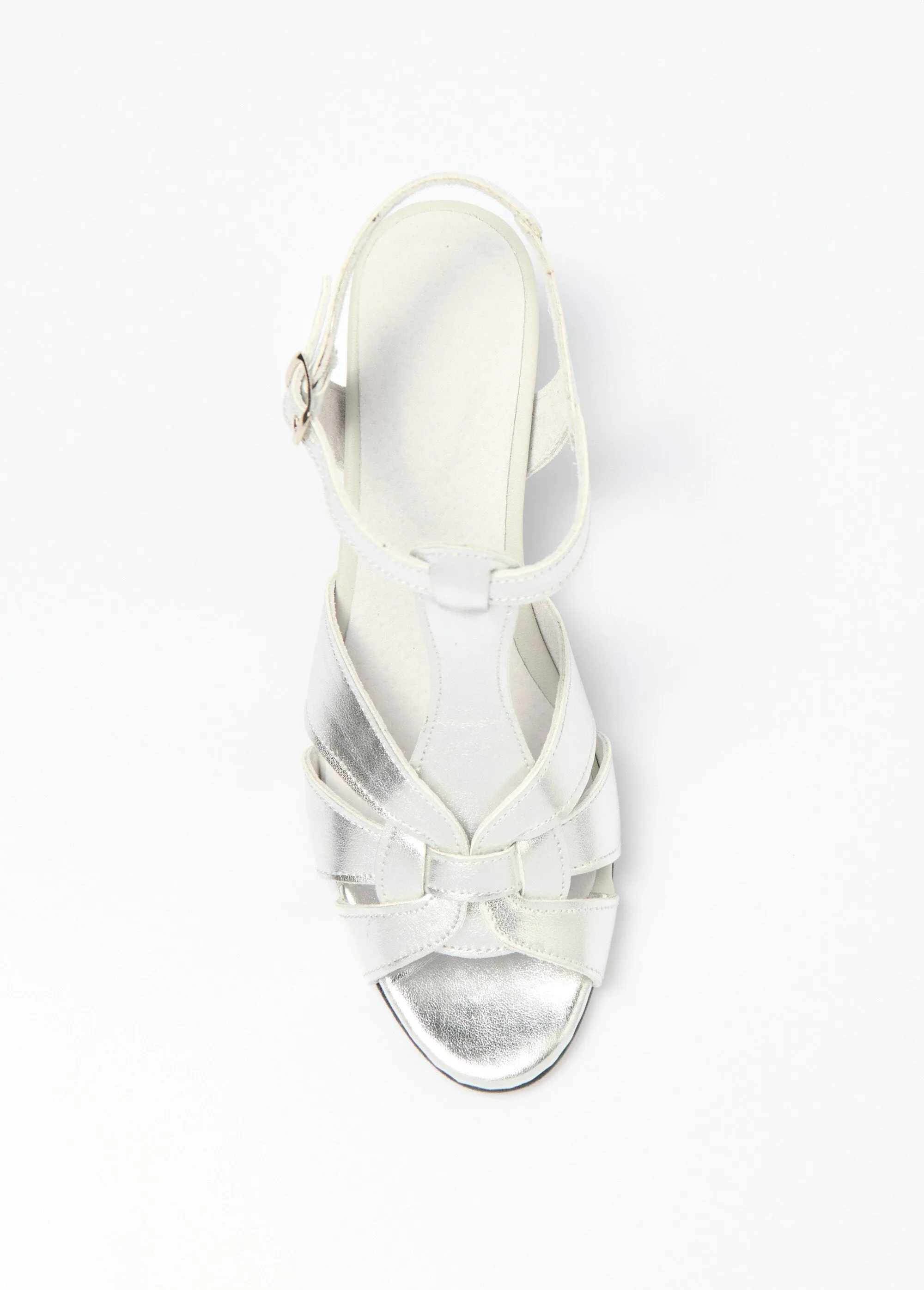 Comfort width crossed strap heeled sandals