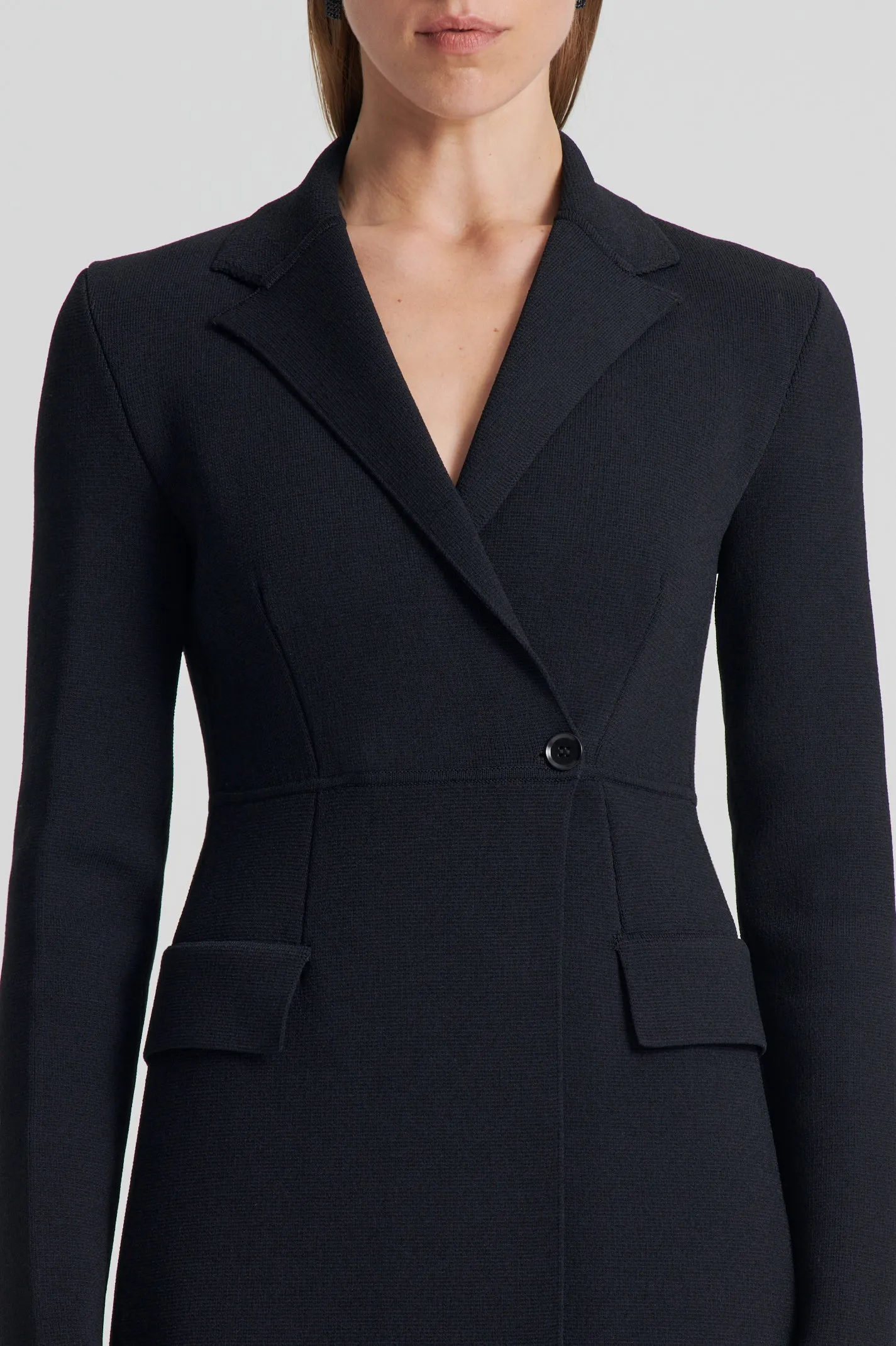 CREPE KNIT TAILORED COAT - BLACK