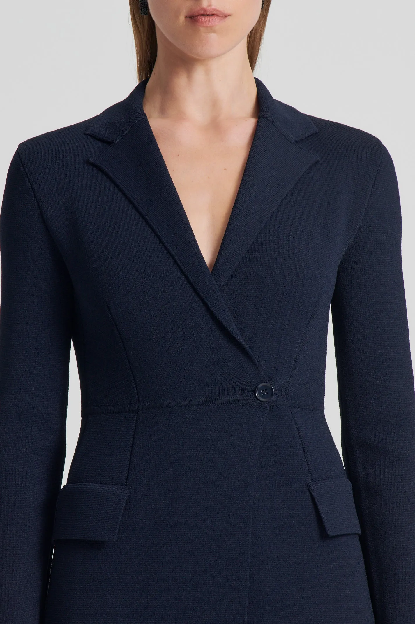 CREPE KNIT TAILORED COAT - NAVY