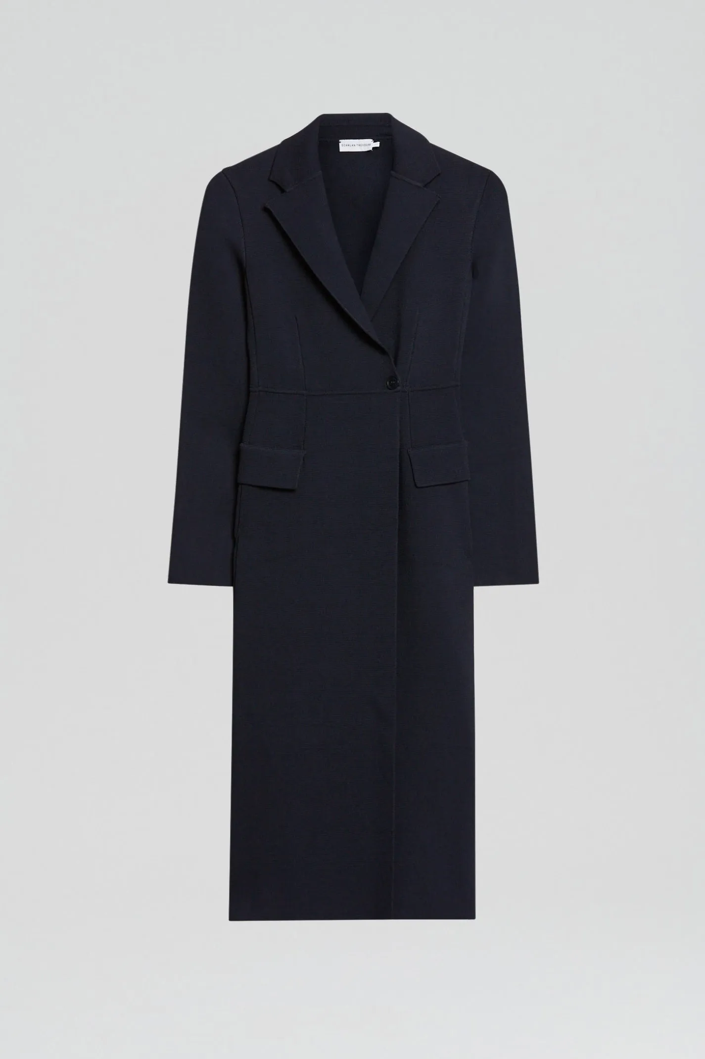 CREPE KNIT TAILORED COAT - NAVY