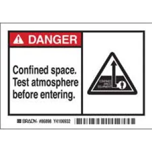 DANGER Confined space. Test atmosphere before entering. Labels