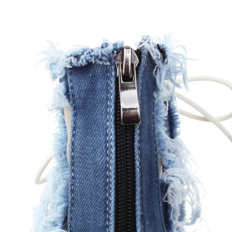 Denim Raw Edge Stiletto Dance Boots