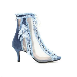 Denim Raw Edge Stiletto Dance Boots