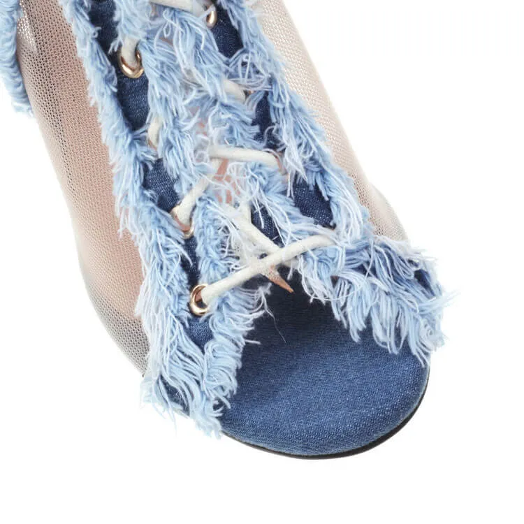 Denim Raw Edge Stiletto Dance Boots