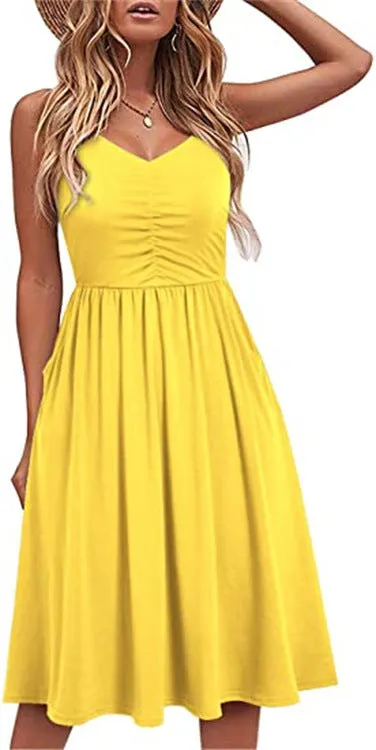 European and American Hot Summer Hot Trade Fashion Sexy Solid Color Sling Backless Dress