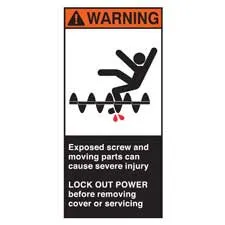 EXPOSED SCREW AND MOVING PARTS CAN CAUSE SEVERE INJURY Labels