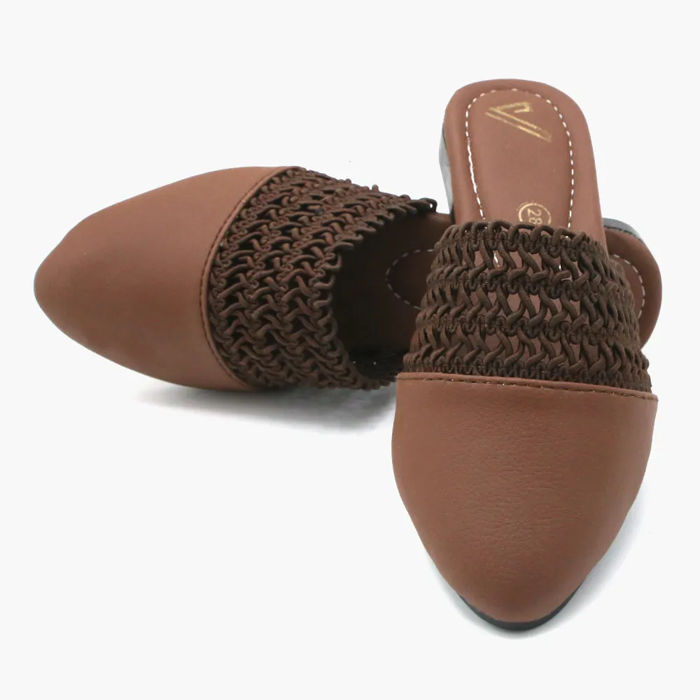 Girls Backless Pump - Brown