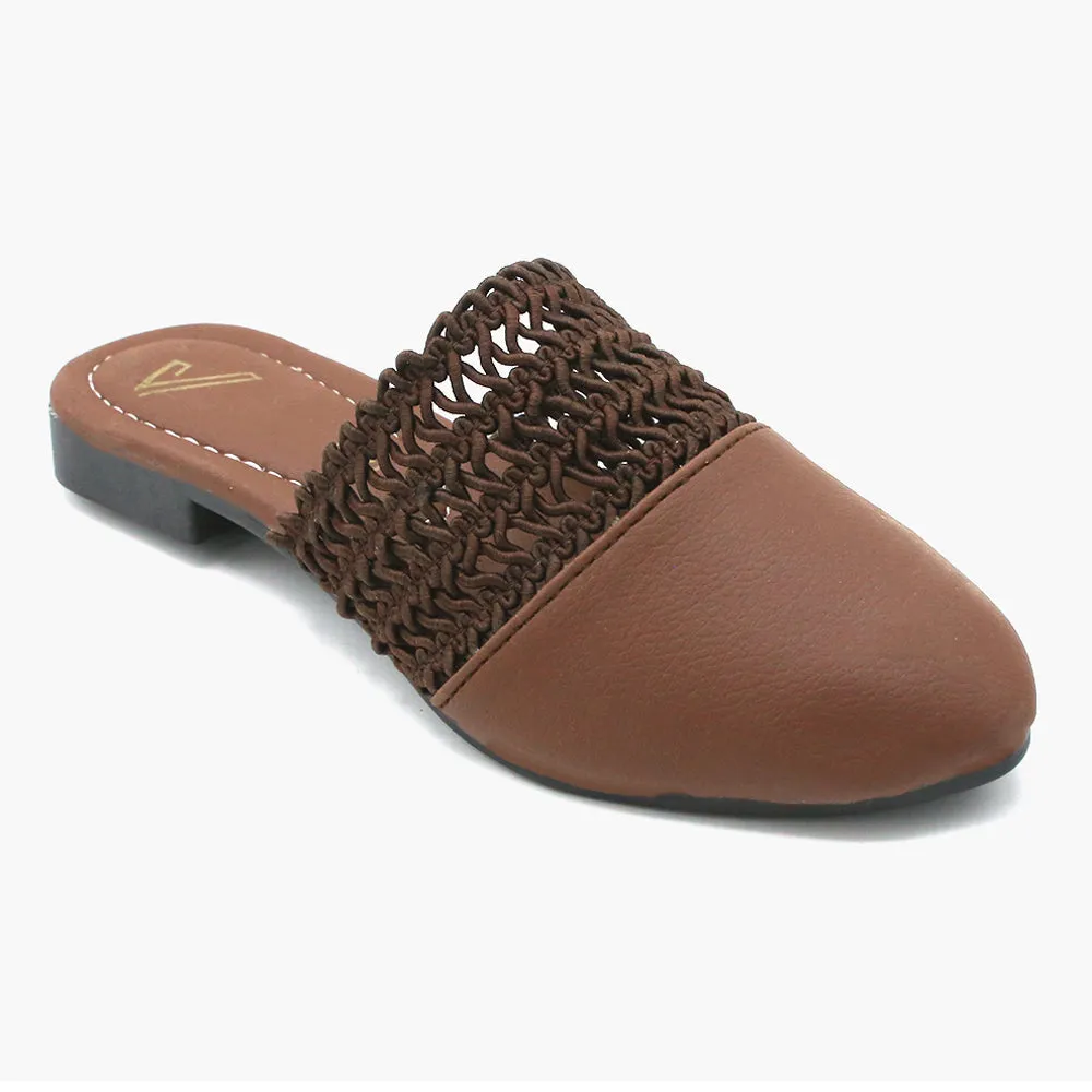 Girls Backless Pump - Brown