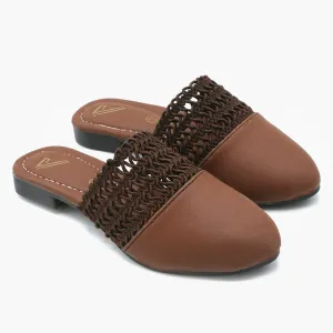 Girls Backless Pump - Brown