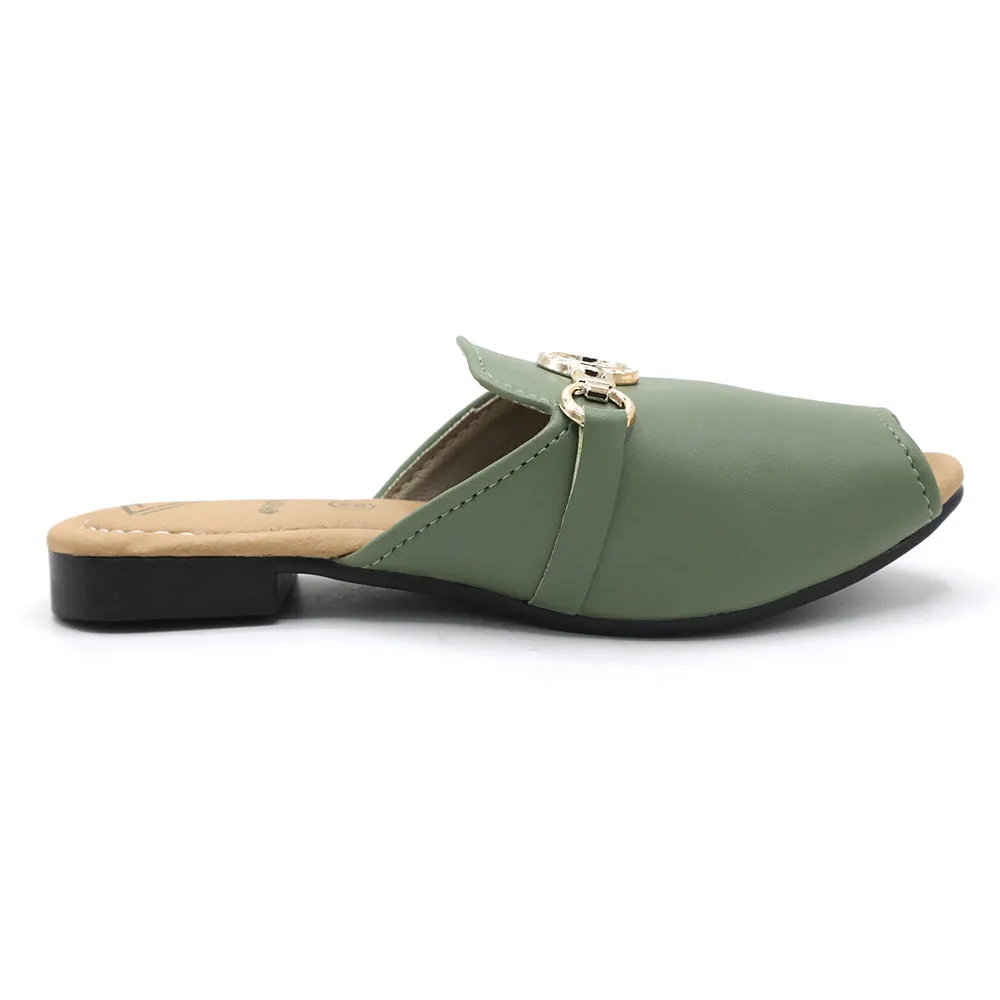 Girls Backless Pump - Light Green
