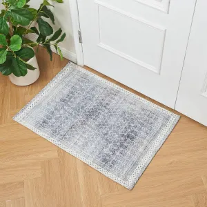Great Bay Home Chenille Accent Rug Rubber Back Washable Moroccan Blue 24" x 36"
