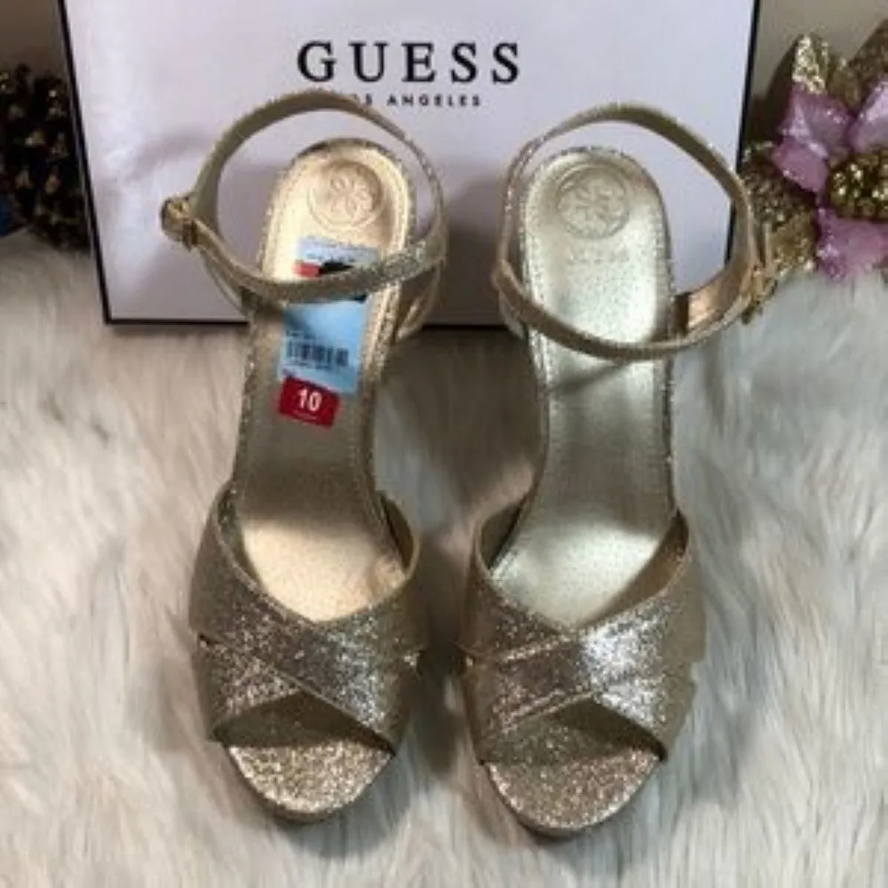 Guess Jordie Metallic Glitter Dress Sandals 10
