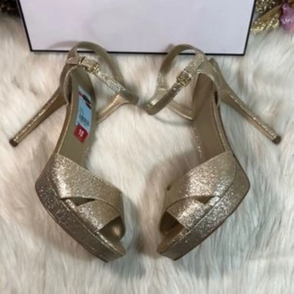 Guess Jordie Metallic Glitter Dress Sandals 10