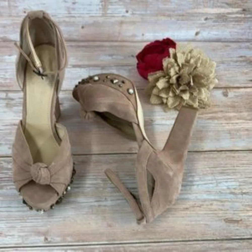GUESS Tan Leather Kenzie Studded Platform Sandals 10