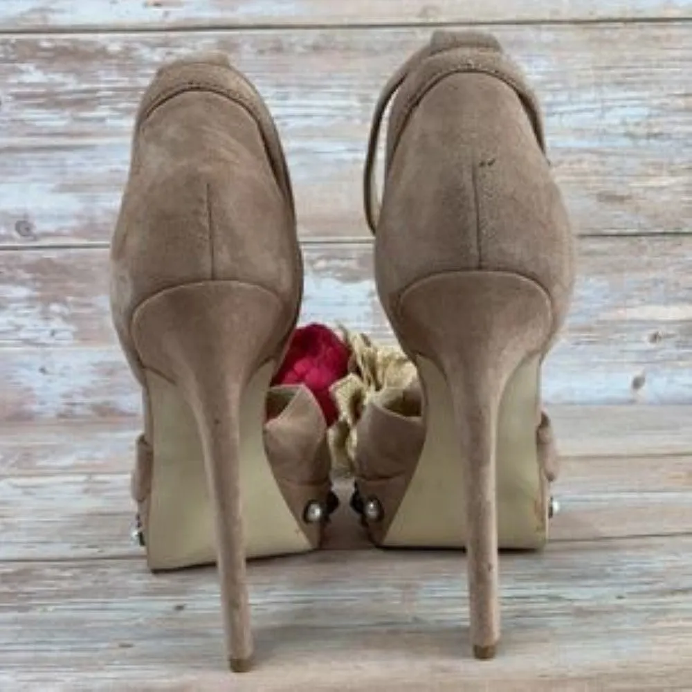 GUESS Tan Leather Kenzie Studded Platform Sandals 10
