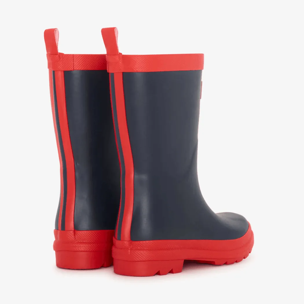 HATLEY Matte Kids Rain Boots | Navy & Red size 12