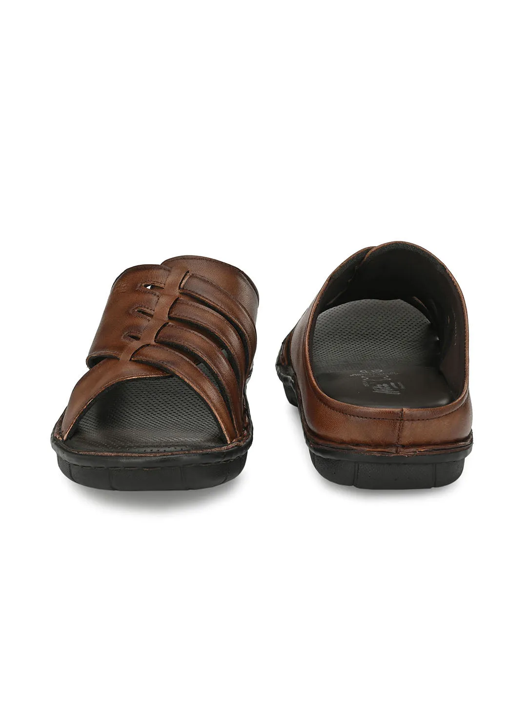 HITZ9616 Men's Brown Leather Casual Open Slipper