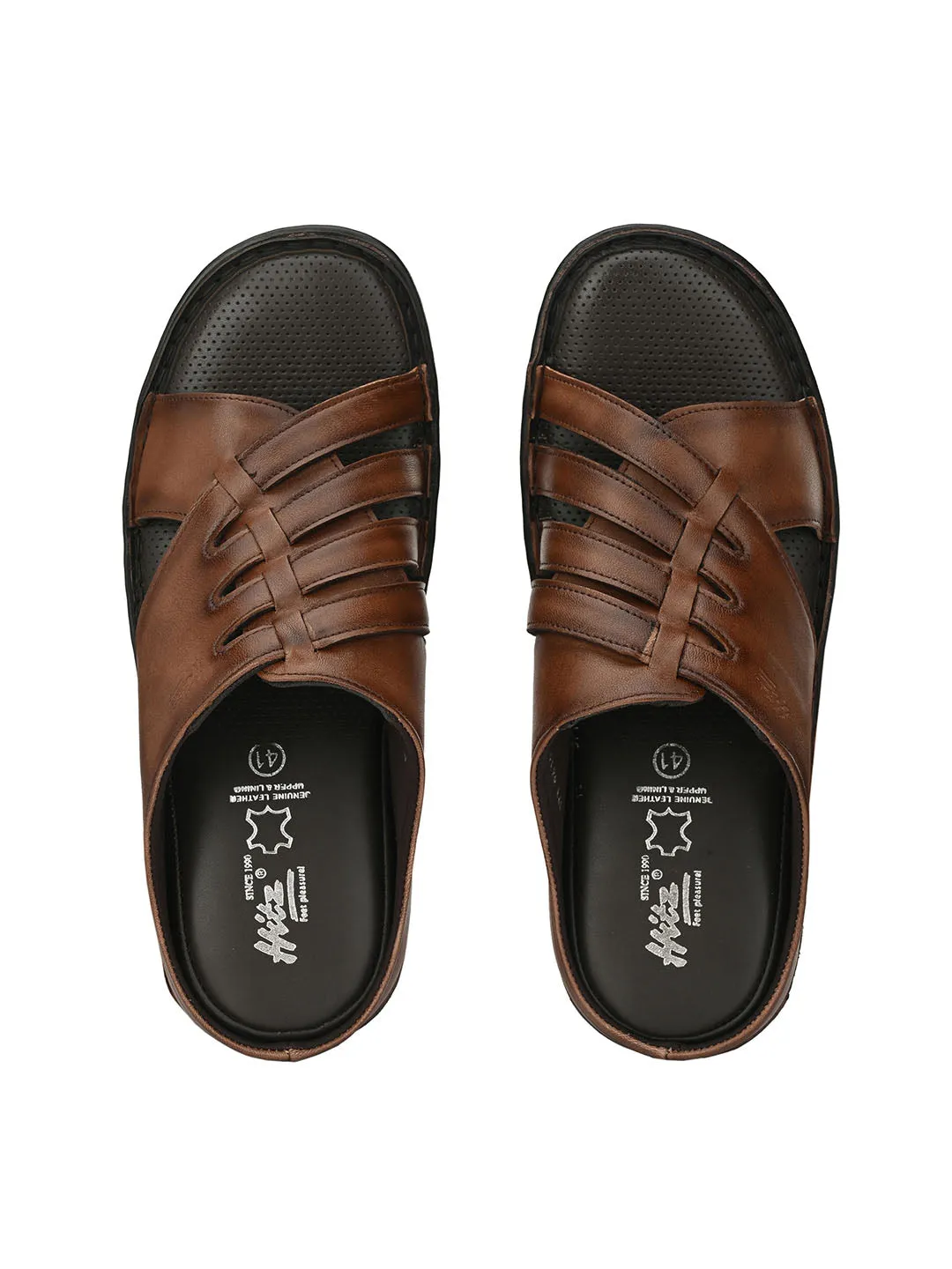 HITZ9616 Men's Brown Leather Casual Open Slipper