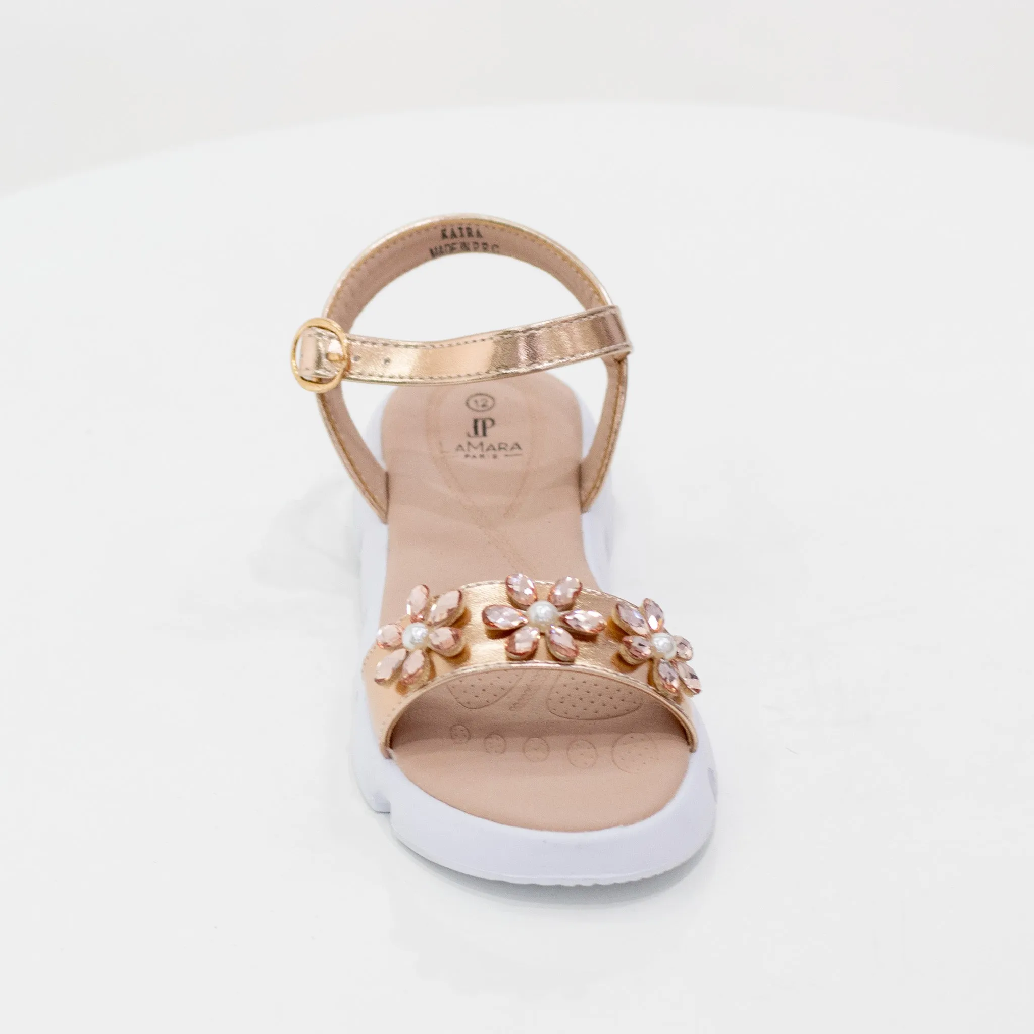 Kaira girls one band diamante ankle strap sandals champagne