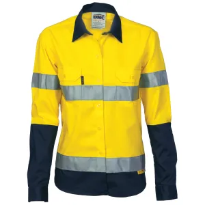 Ladies HiVis Drill Shirt - L/S reflective - Yellow / Navy