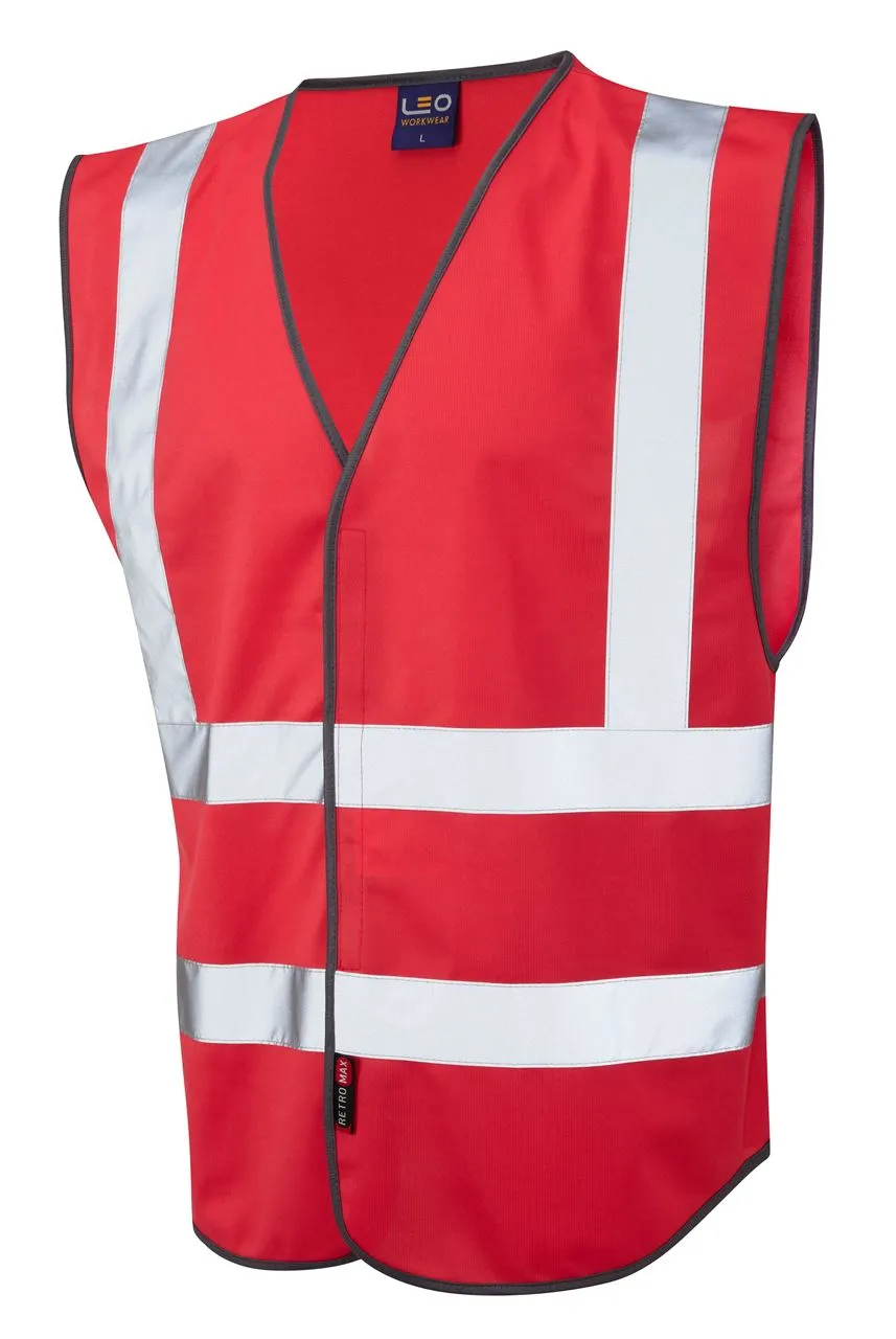 Leo Workwear Pilton W05 Reflective Lightweight Hi-Vis Waistcoat Red