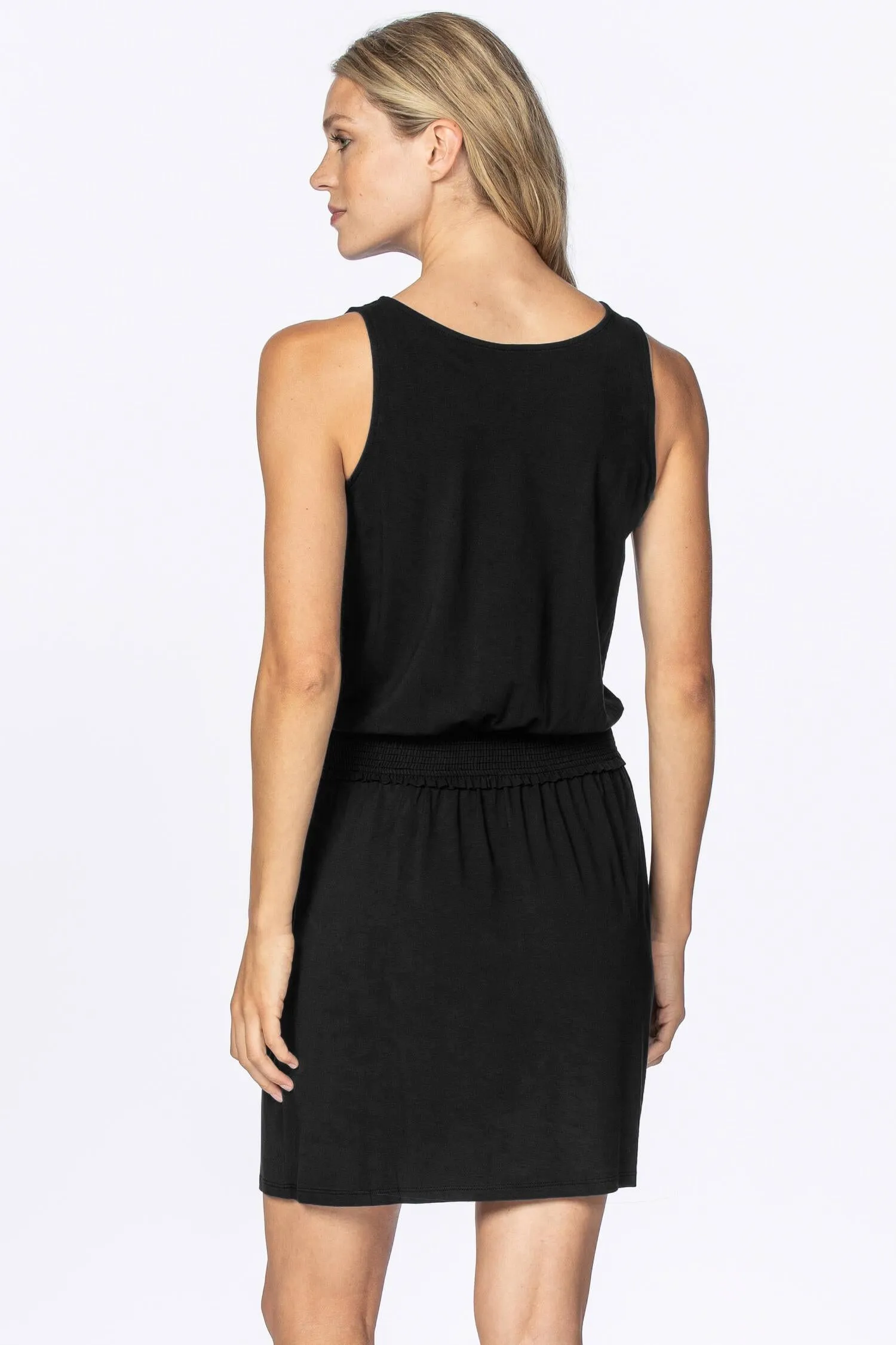 LILLA P SMOCKED WAIST CREWNECK DRESS