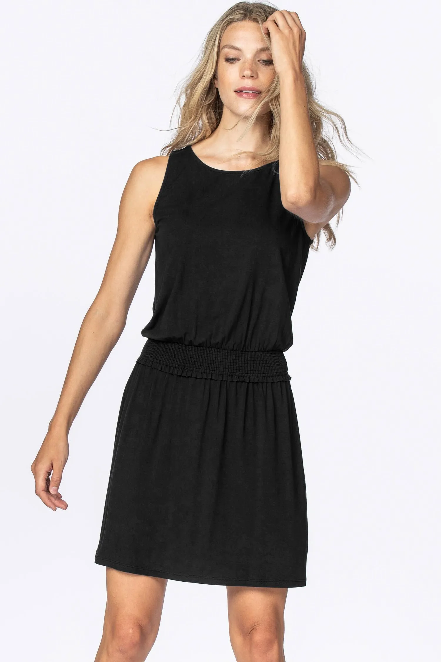 LILLA P SMOCKED WAIST CREWNECK DRESS