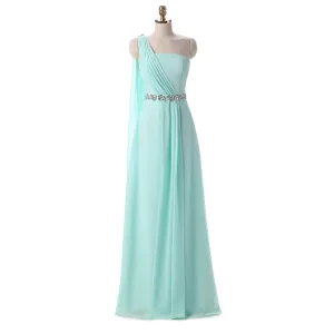 Long Bridesmaid Dress, Chiffon Bridesmaid Dress, Sleeveless Bridesmaid Dress, A-Line Dress for Wedding, One-Shoulder Bridesmaid Dress, Rhinestone Bridesmaid Dress, LB0337