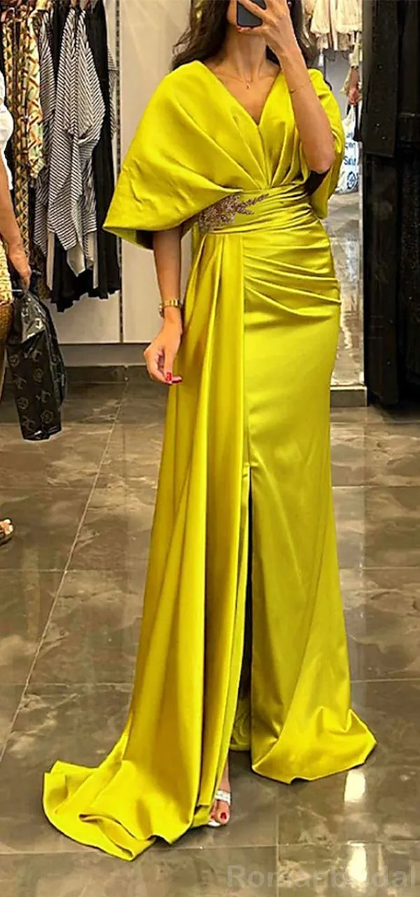 Modest V-neck Half Sleeves Mermaid Evening Prom Dress with Trailing, OL169