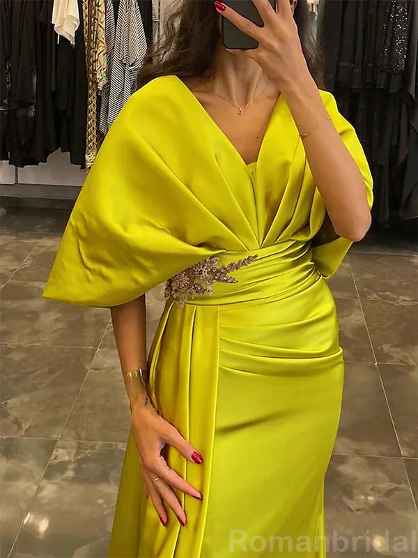 Modest V-neck Half Sleeves Mermaid Evening Prom Dress with Trailing, OL169